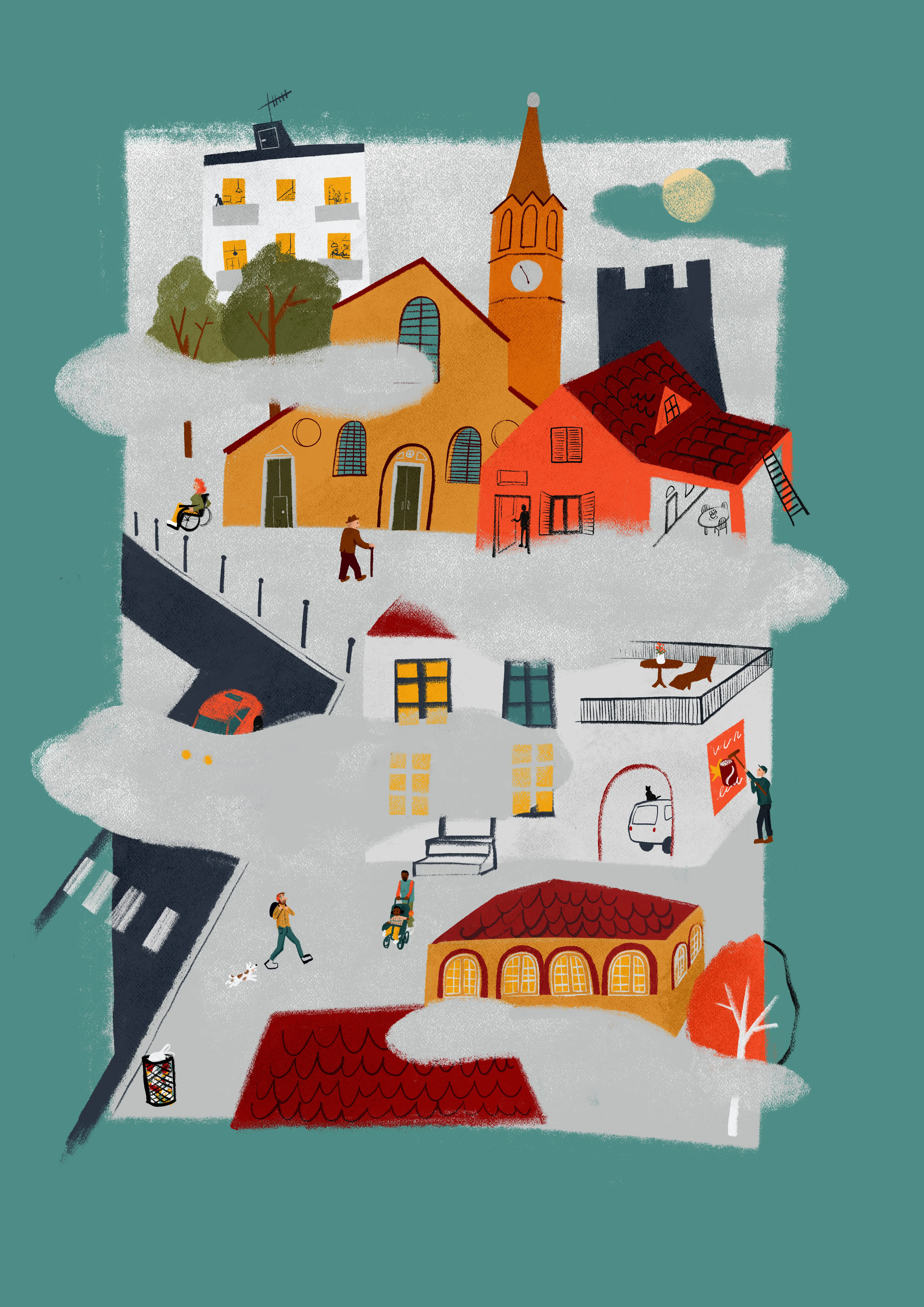 Nebbia: L’Illustrazione che Cattura la Vita Quotidiana e L’Atmosfera Sospesa della Pianura Padana